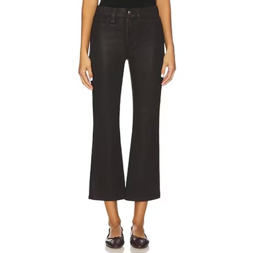 NEW NWT L'agence Kendra High Rise Crop Flare Coated Black Size 28